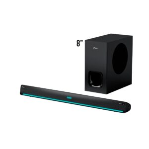 Cabina J5290 Soundbar + Subwoofer 8” Inalámbrico, LED Cian, 200W RMS