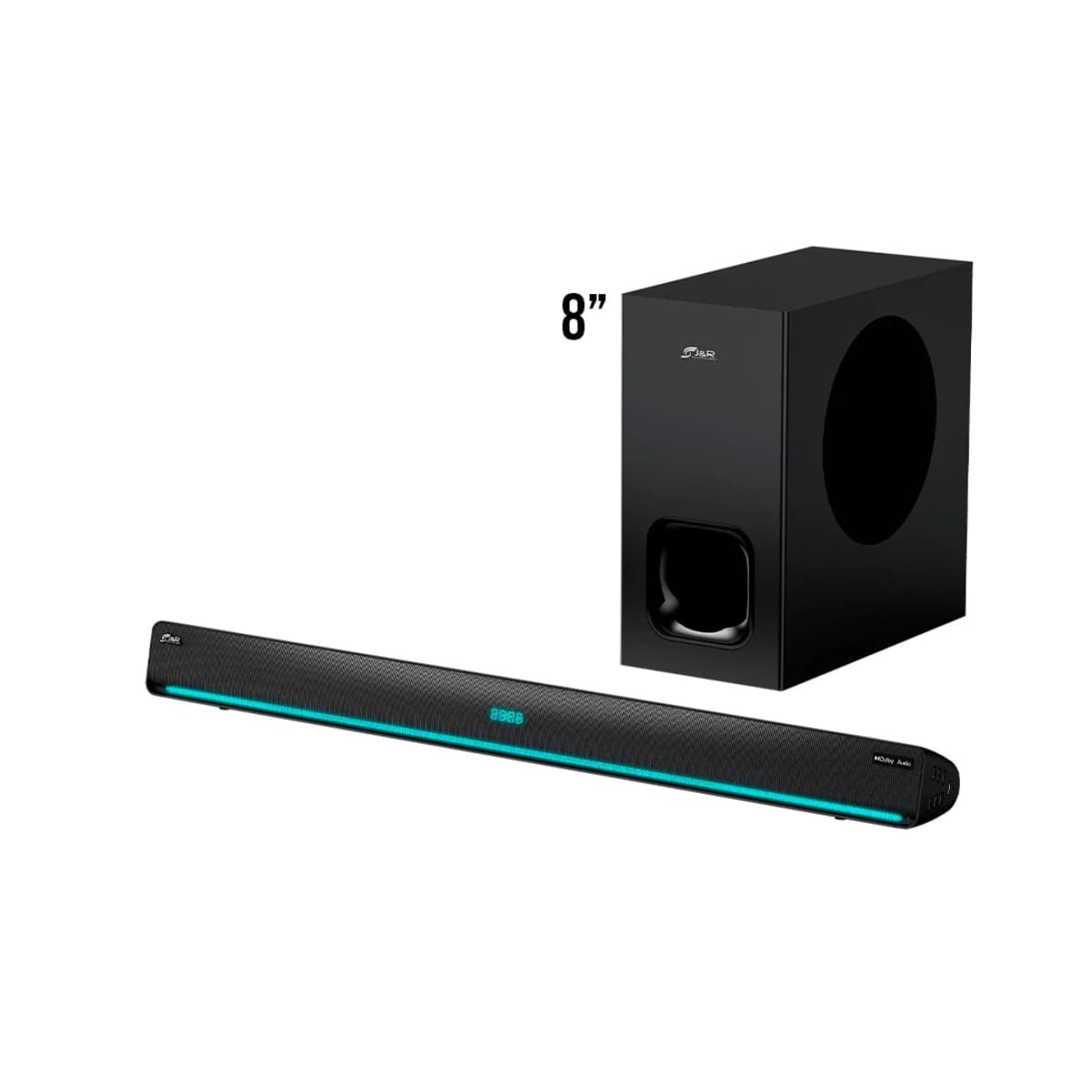 Cabina J5290 Soundbar + Subwoofer 8” | Inalámbrico LED Cian | 200W RMS 1 Cabina J5290 Soundbar + Subwoofer 8” Inalámbrico, LED Cian, 200W RMS